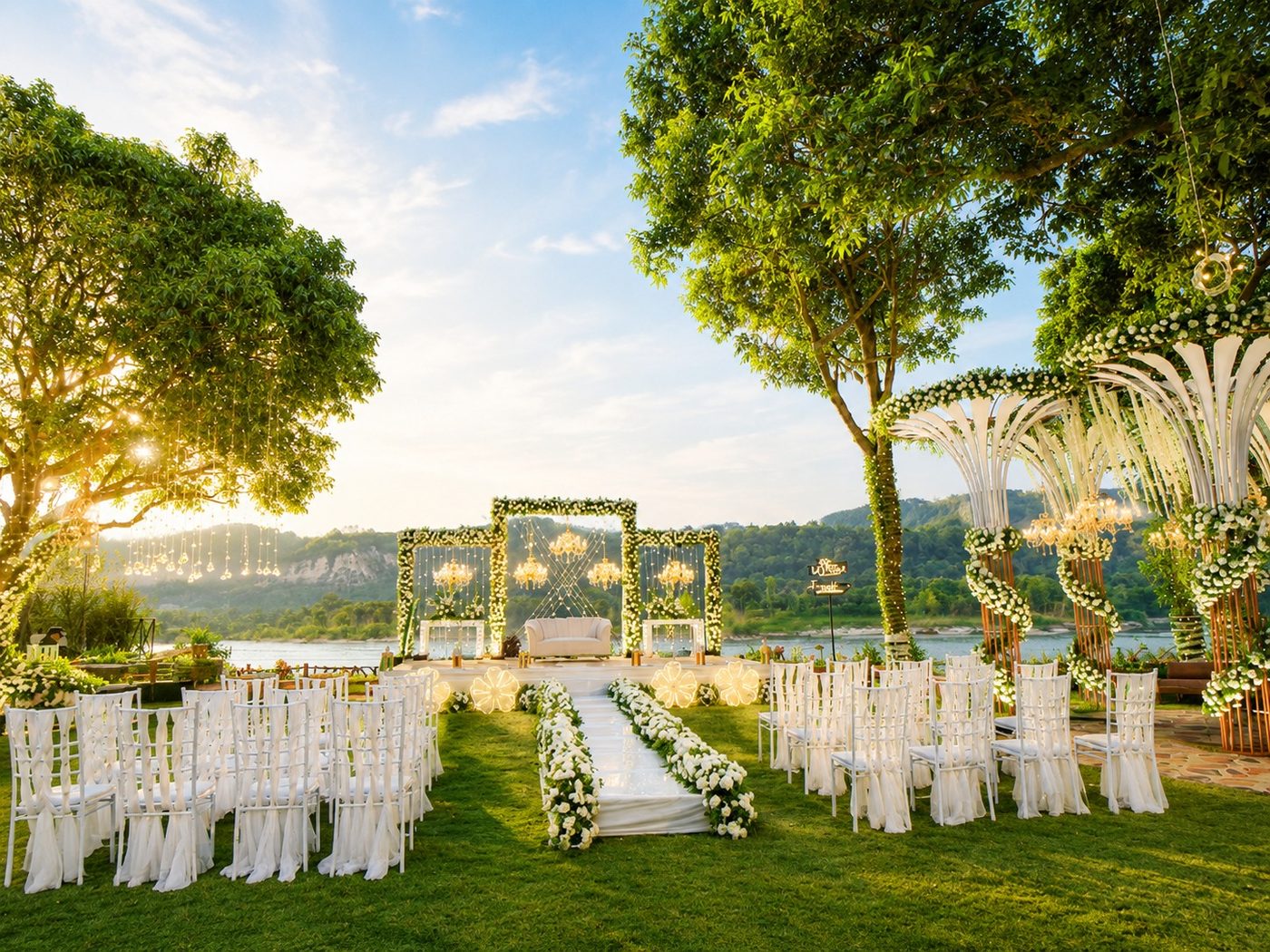 Riverside wedding decoration at La Perle River Resort